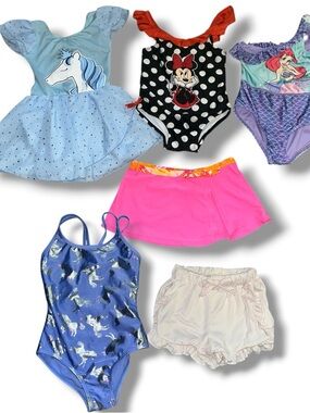 Girls Size 4 Swimwear Bundle - Disney Minnie, Ariel, Unicorns - 6pc Lot